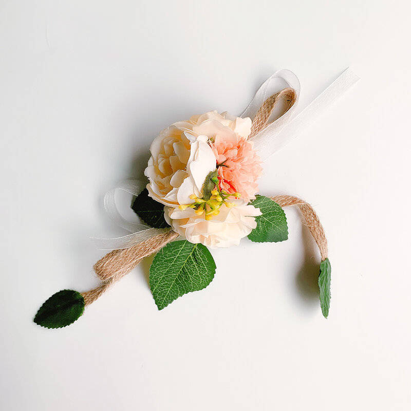 Molans ดอกไม้ประดิษฐ์สำหรับตกแต่งบ้านเจ้าสาวนาฬิกาข้อมือกุหลาบดอกไม้ใบ Bridel ของขวัญข้อมือ Corsage ง...