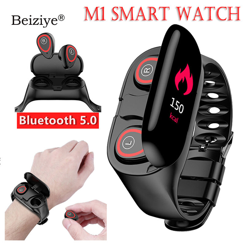 M1 mais novo ai relógio inteligente com bluetooth fone de ouvido monitor freqüência cardíaca pulseira inteligente esporte relógio masculino para android ios