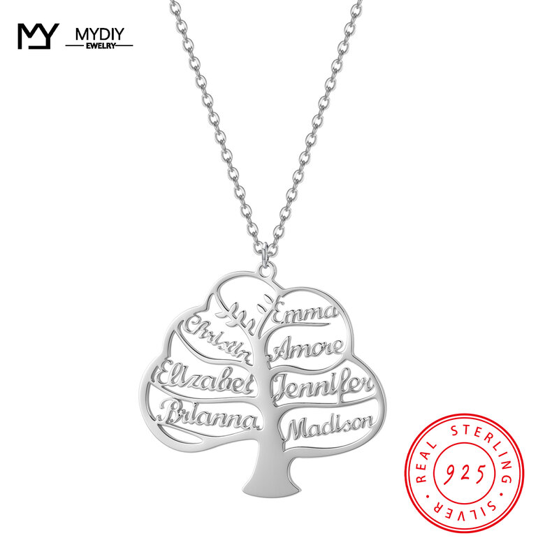 Ожерелье из серебра 925 пробы с именем семейного дерева, модные ожерелья-цепочки с именем под заказ для женщин, ювелирные изделия, отправка се...