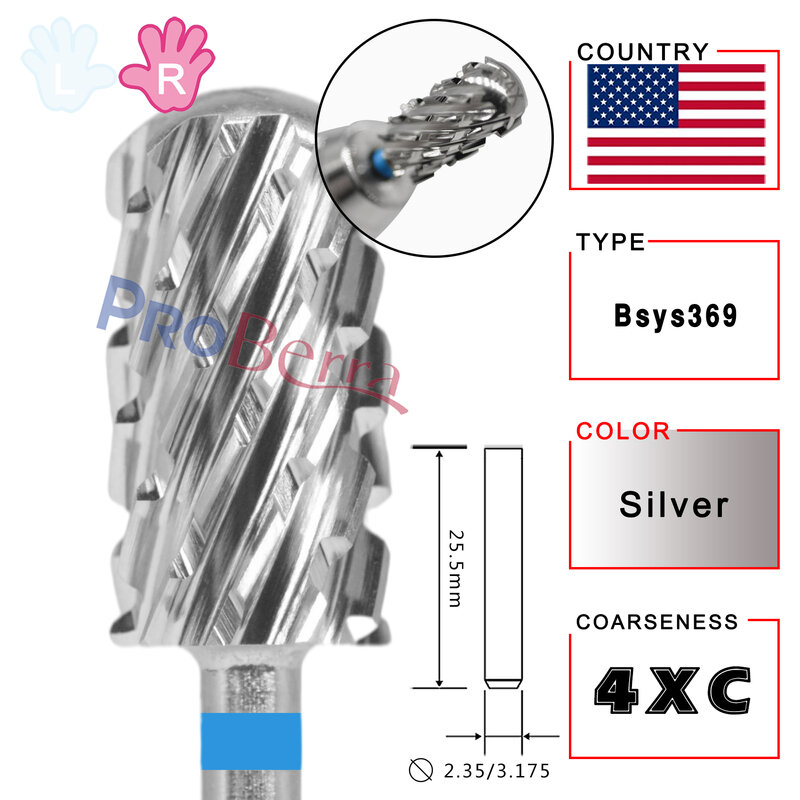 NAILTOOLS Right Hand promotion type Carbide Tungsten barrel stable shank  Accessories Cutter pedicure nail milling drill bits