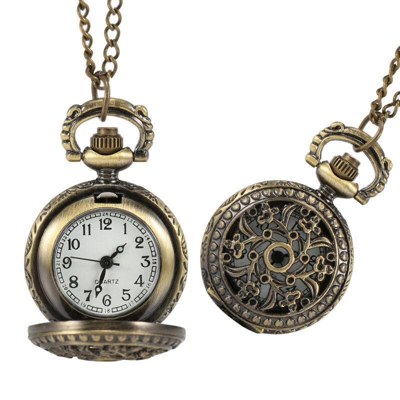 แฟชั่นผู้หญิง Vintage กระเป๋านาฬิกา Retro Hollow Out ดอกไม้จี้นาฬิกาสร้อยคอนาฬิกานาฬิกาเลดี้ของขวัญ EIG88
