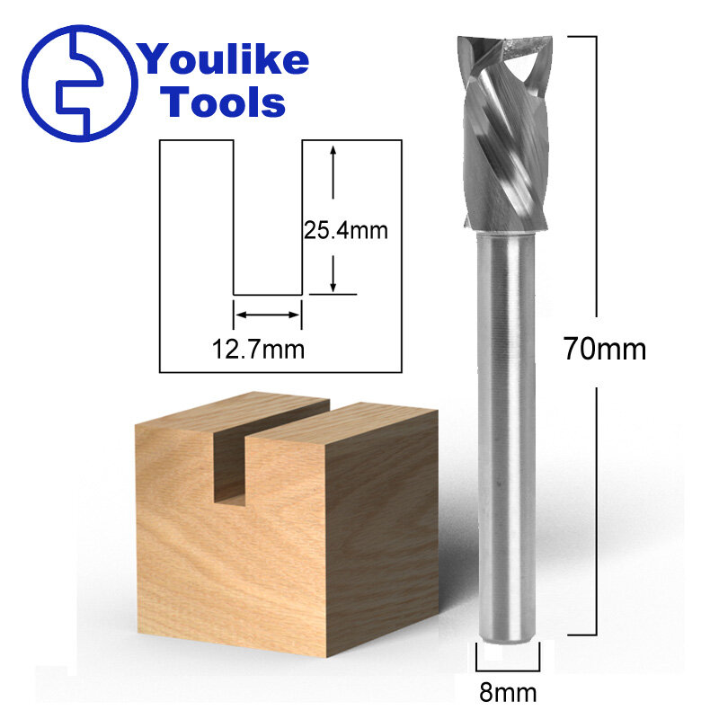 8mm 12.7mm Shank Compression milling cutter woodwork Two Flutes Spiral Carbide Milling Tool CNC Router Wood End Mill Cutter Bits