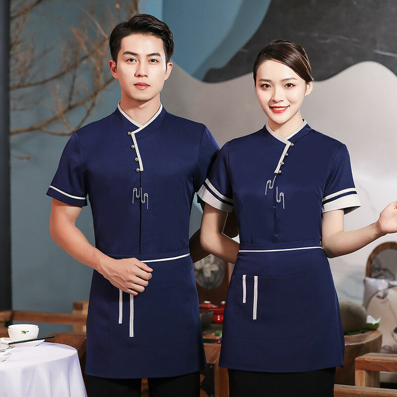Salopette de serveur d'hôtel à manches courtes, uniforme de serveur de Restaurant occidental, Style chinois