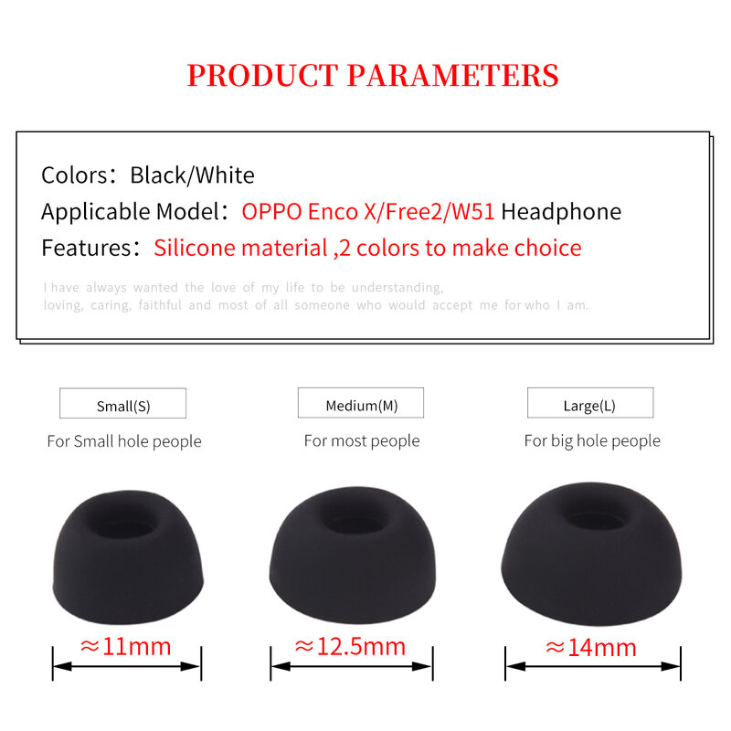 6Pcs Silicone Ear Tips for OPPO Enco Free 2 2i Eartips for OPPO Enco X W51 TWS Wireless Noise Reduction Tips Oval Mouth Earplugs