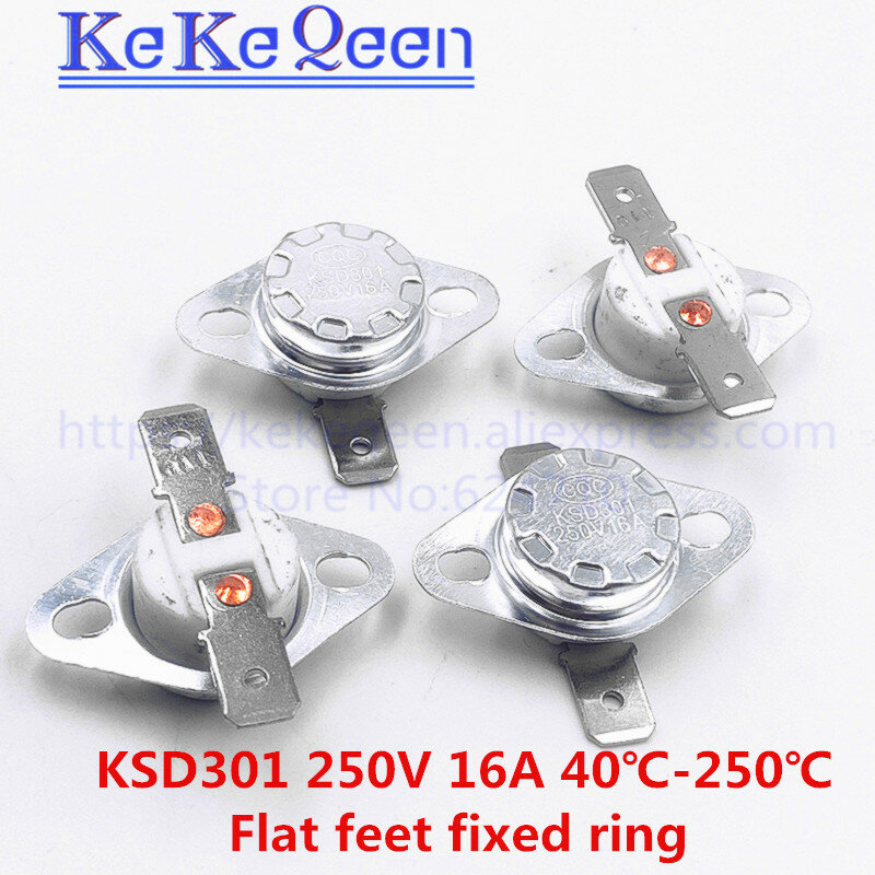 KSD301 250V 16A 40~135Degc Flat foot Fixed ring Normally closed Temperature switch45 50 55 60 70 80 100 110 115 120 125 130 135C