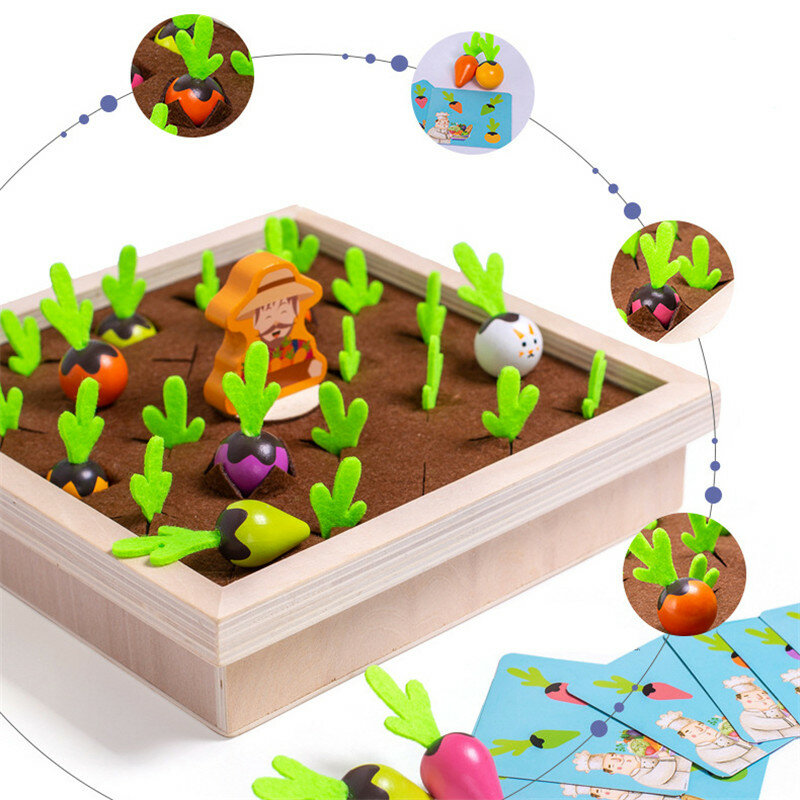 子供の木のおもちゃ啓発早期教育おもちゃ面白い野菜メモリチェスゲームファームプル大根ボードゲーム