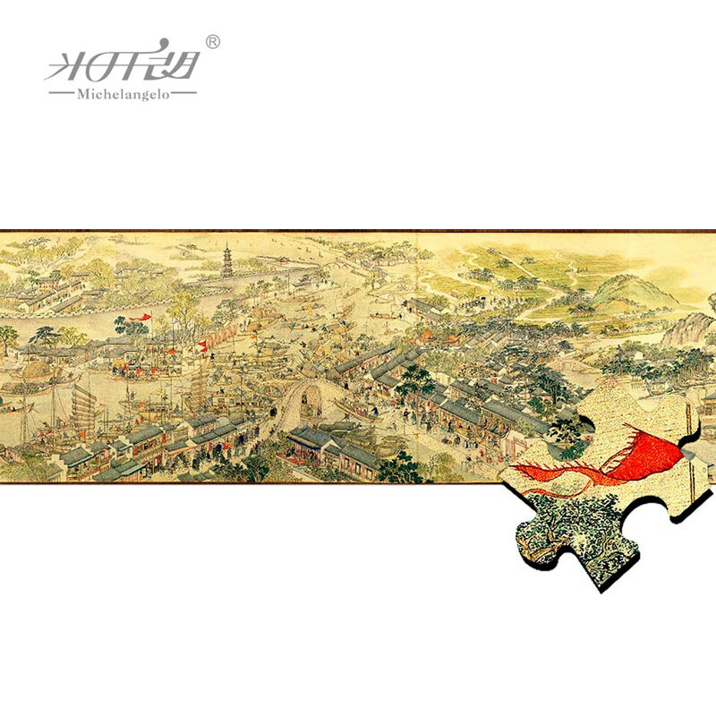 Rompecabezas de madera de Michelangelo, juguete educativo coleccionable para decoración, 1200 piezas, la edad de oro de Suzhou, antiguo maestro chino, pintura