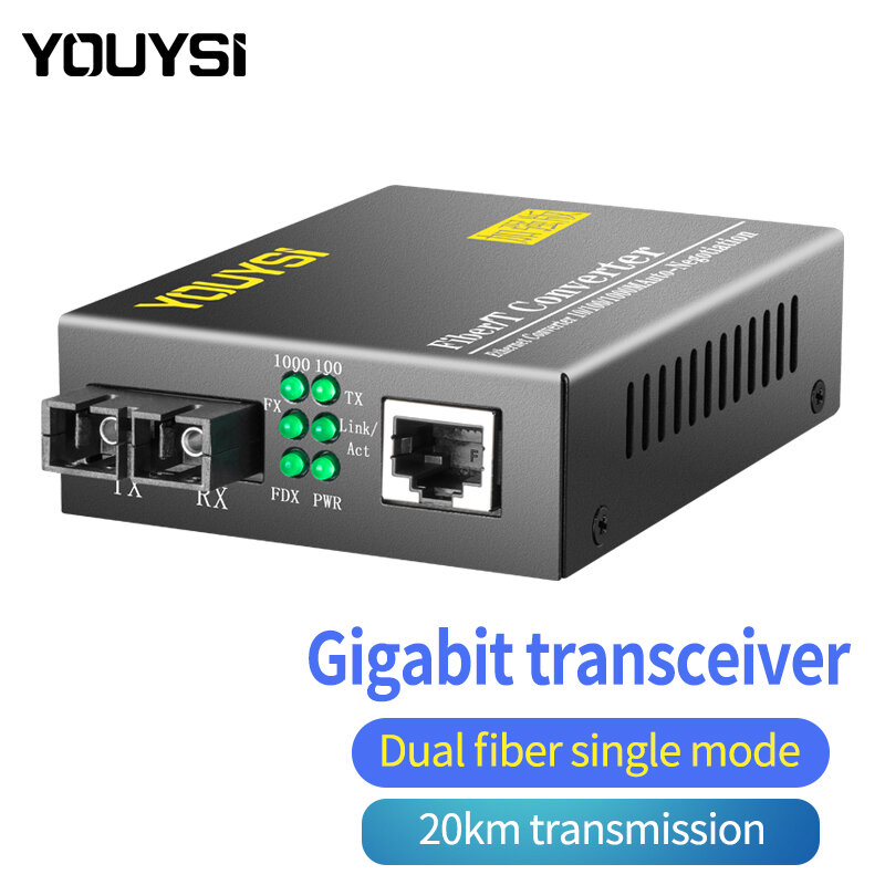 Ricetrasmettitore ottico della fibra di singolo modo del convertitore di Media della fibra 1000G 20KM dello SC di alta qualità di YOUYSI YYS-MC512-20 1.25 M