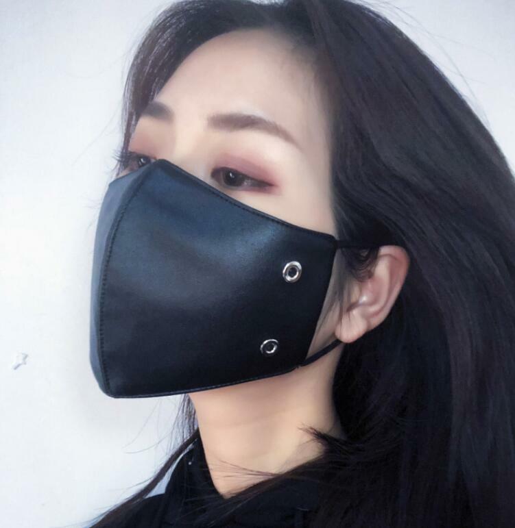Men Women's windproof waterproof leather mask lady's  breathable cotton lining PU leather mouth-muffle R3072