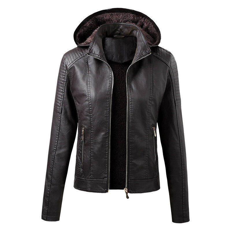 Женская мотоциклетная кожаная куртка, осенне-зимняя Толстая байкерская куртка из искусственной кожи с бархатной подкладкой, Женское пальто из искусственной кожи, верхняя одежда