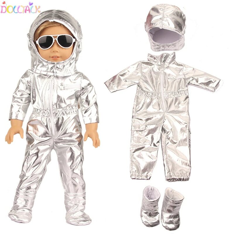 ตุ๊กตาเสื้อผ้า + รองเท้า + หมวกตุ๊กตาอเมริกัน18นิ้ว Spacesuit เสื้อผ้าแฟชั่นการบินชุดสำหรับ43ซม.New Born beBe...