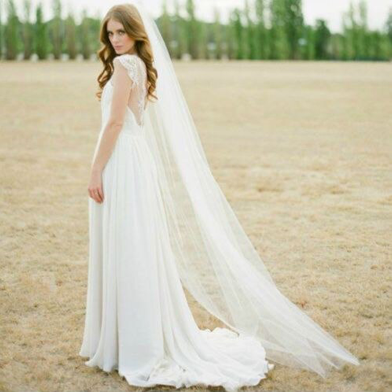 2023 Waltz Veil Cut Edge White Long Bridal Veils One Layer Wedding Veils with Comb Vintage Bridal Wedding Party Veils