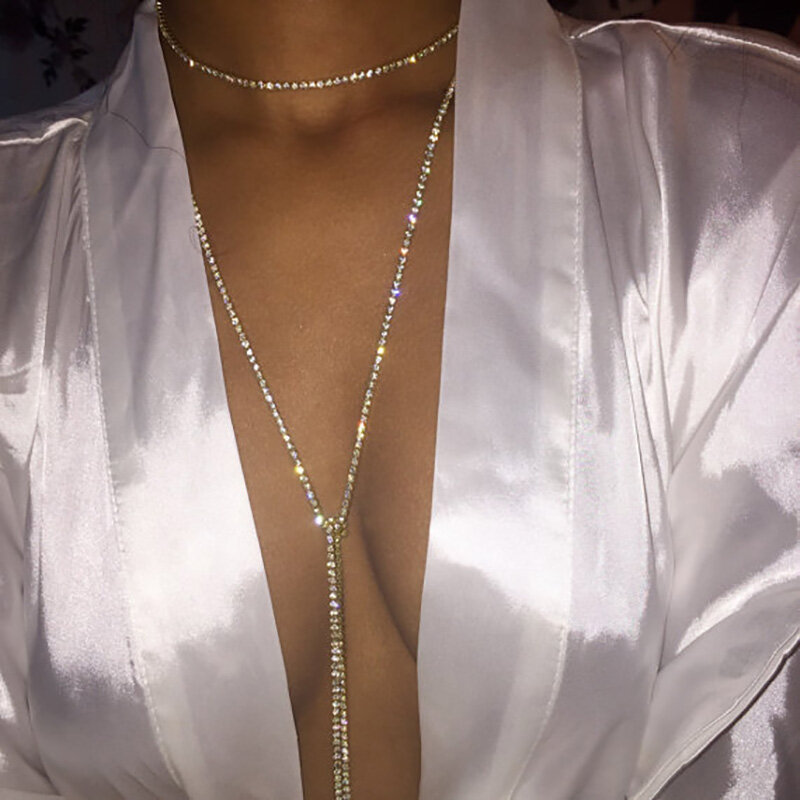 Sex Accessories Necklace Rhinestones And Diamonds Blingbling Night Club Party Rave Stripper Outfit Halloween Costumes Body Chain