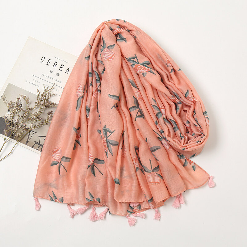 2021 осенний Модный цветочный шарф из вискозы с лепестками и кисточками высококачественные женские шали и палантины с принтом мусульманский ...