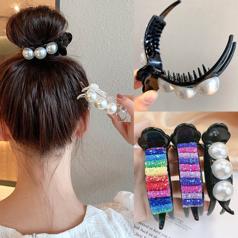 Hair Claw Pearl Plastic Acrylic Ponytail Hair Clamp Grab Clips Hairpin Woman Hair Accessories For Girls
