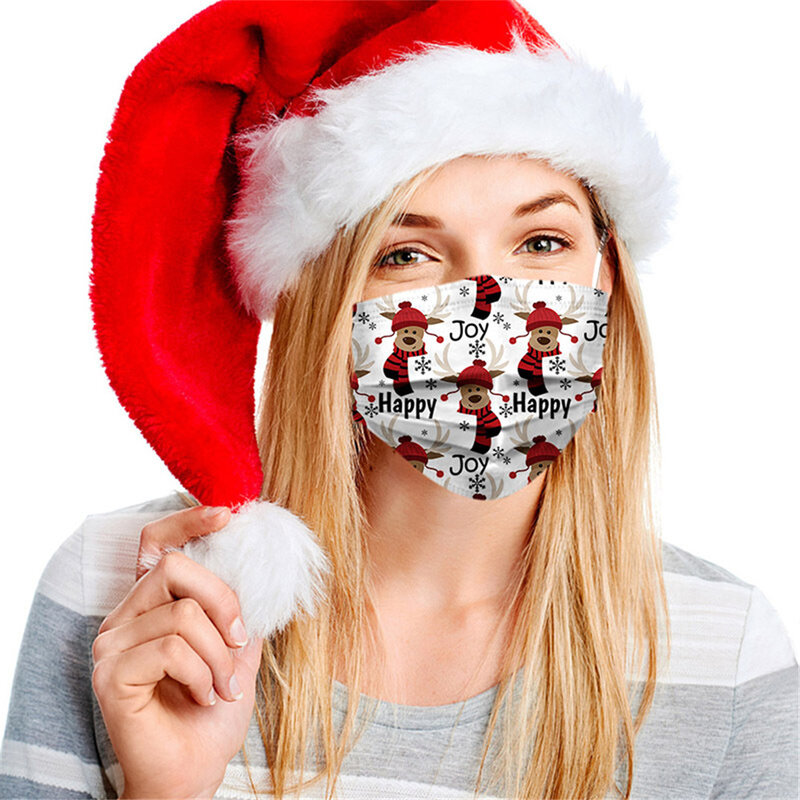 50Pcsผู้ใหญ่หน้ากากคริสต์มาสแบบใช้แล้วทิ้งพิมพ์3plyหูฟังอุตสาหกรรมฮาโลวีนคอสเพลย์ป้องกันFace Mask