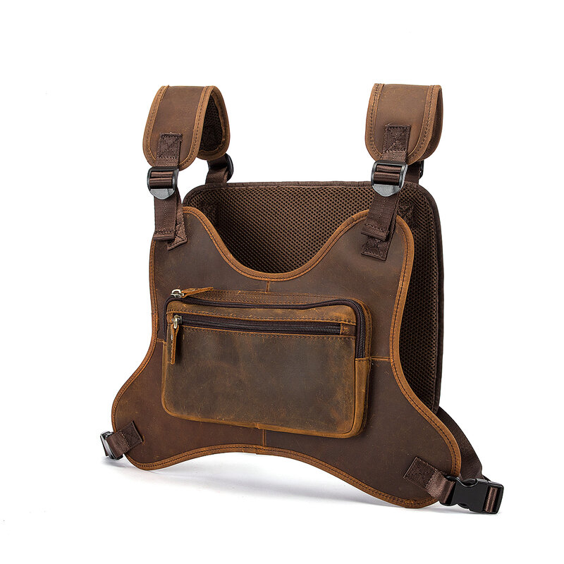 Винтажная уличная кожаная мужская сумка Crazy Horse в стиле хип-хоп, нагрудная сумка с двумя ремнями, модная прямоугольная нагрудная сумка, 291