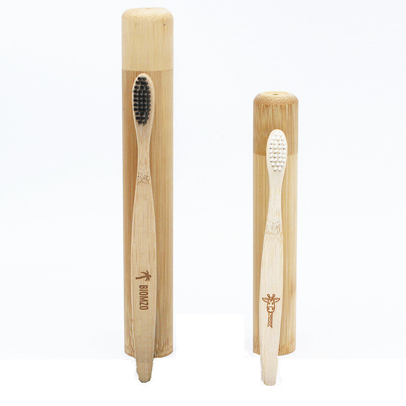 1set Natural Bamboo Toothbrush Adult Child Optional Bamboo Tooth brush Portable Travel holder set Washable BPA Free bamboo case