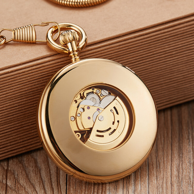 Reloj de bolsillo mecánico automático de cobre y plata para hombre, reloj de cadena Fob, reloj de números romanos, relojes de bolsillo de alta calidad