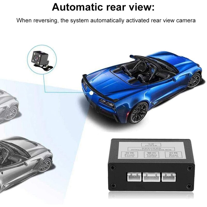 Conmutador de cámara de visión frontal de coche, convertidor de cámara de estacionamiento, interruptor de Video de Vista trasera delantera, caja de Control de canal