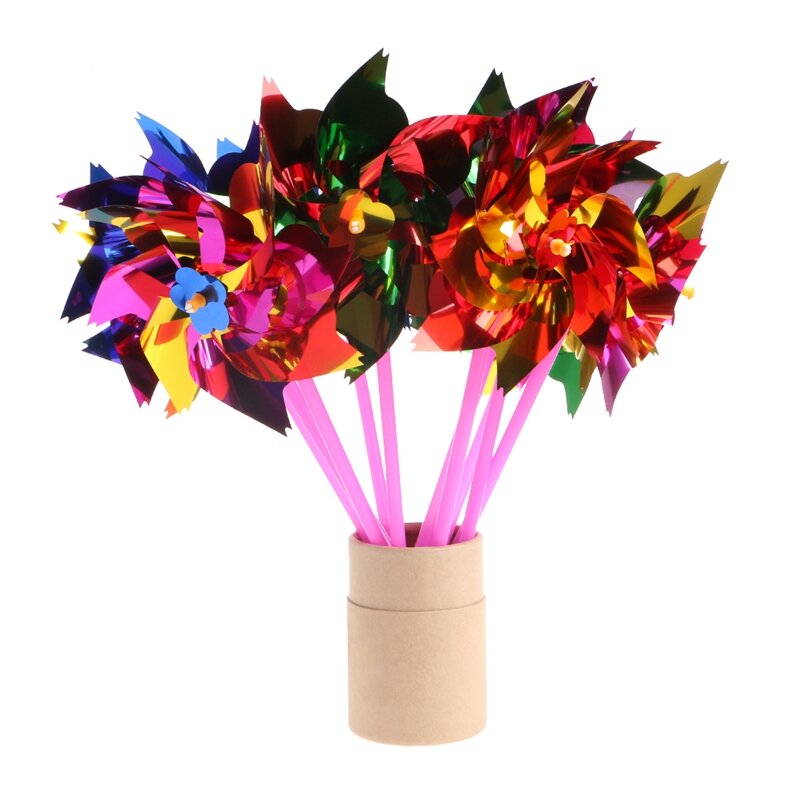 Moinho de vento de plástico colorido, moinho de vento colorido para decoração de jardim, quintal, brinquedo para crianças com 10 peças