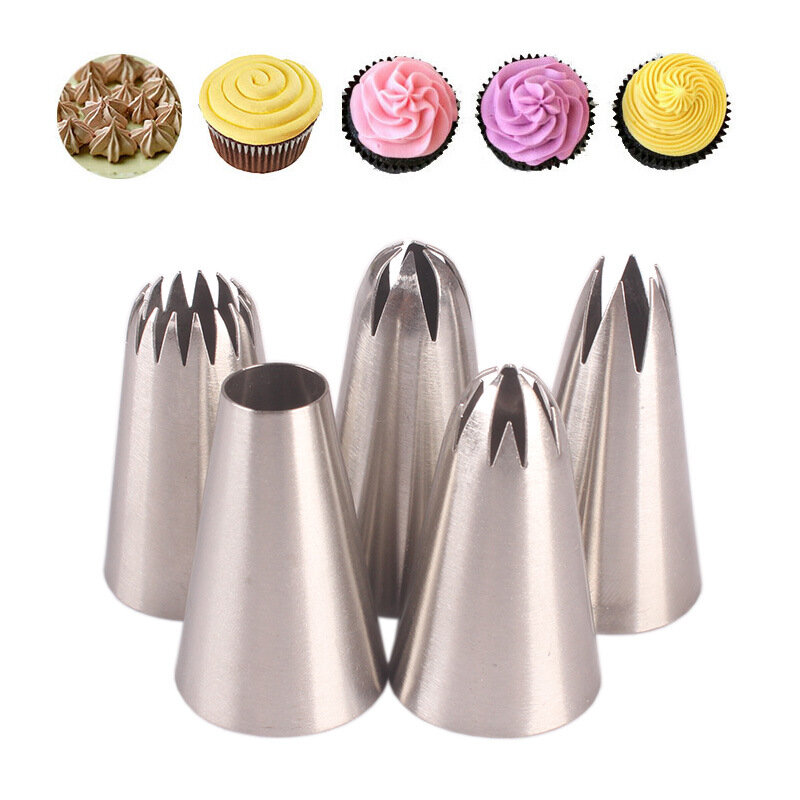 5pcs Large Metal Cake Cream Decoration Tips Set Pastry Tools Stainless Steel Piping Icing Nozzle Cupcake Head Dessert Decorators