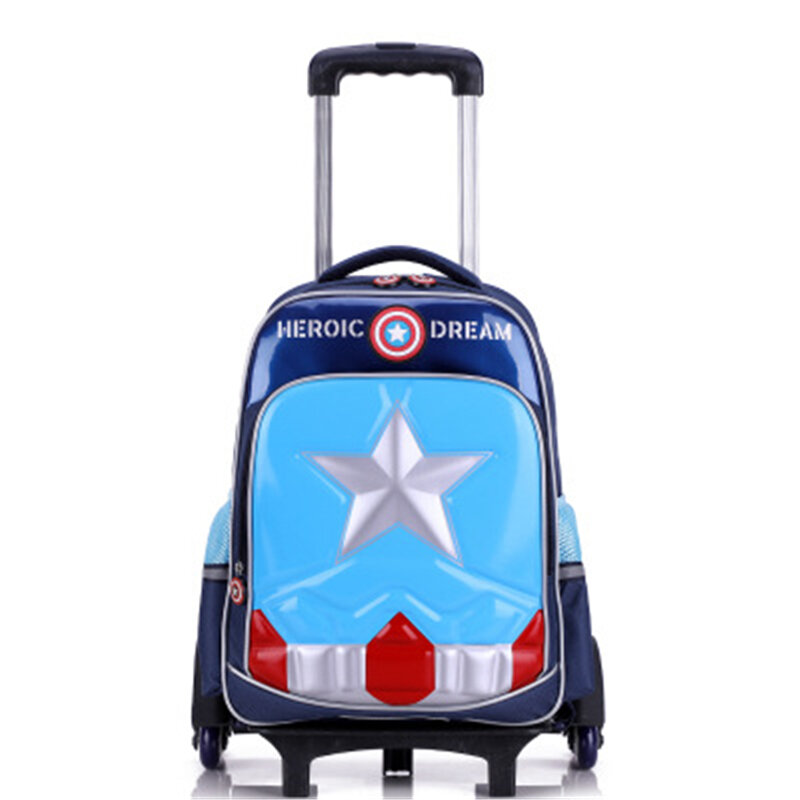 Cartable pour enfants avec roues monter les escaliers Captain America Cartoon Boy bagages roulants 6-12 ans sac à dos de voyage pour enfant