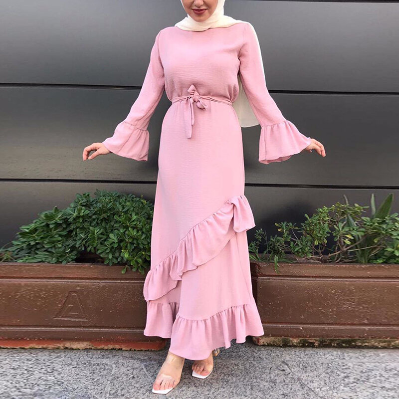 라마단 이드 무바라크 여성 두바이 Abaya 터키 Hijab 이슬람 드레스 Caftan Kaftan 이슬람 의류 Ropa Mujer Robe Femme Ete Vestidos