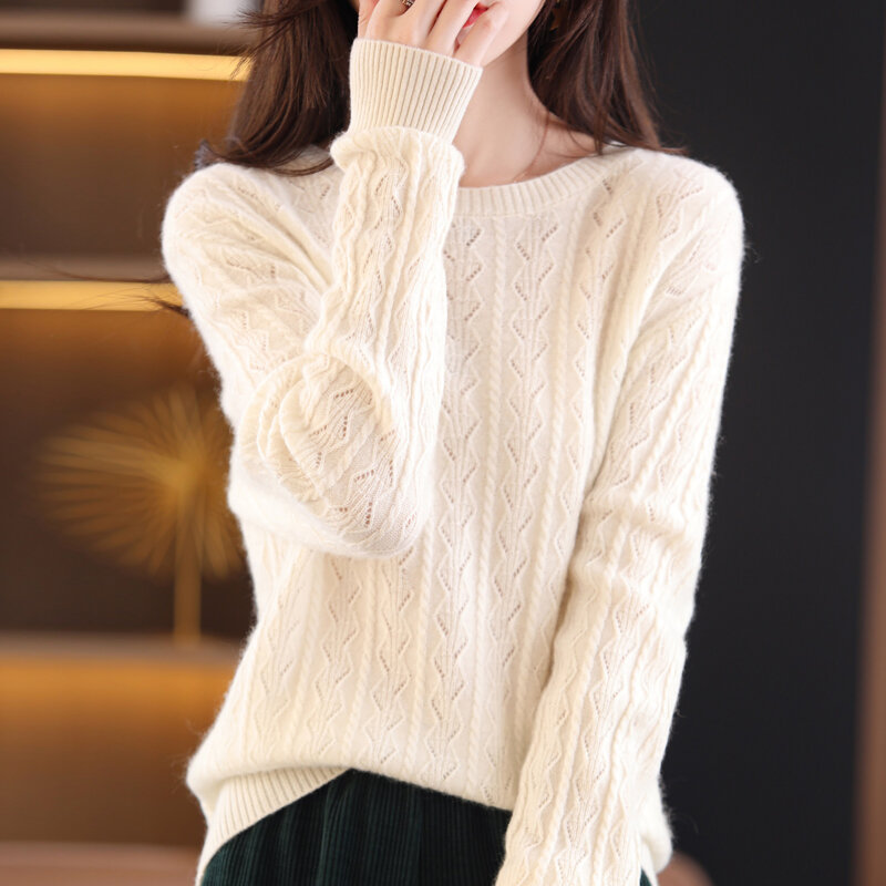 Suéter de punto de manga larga para mujer, suéter suelto de moda, informal, estilo Retro occidental, versión coreana, otoño e invierno, 21