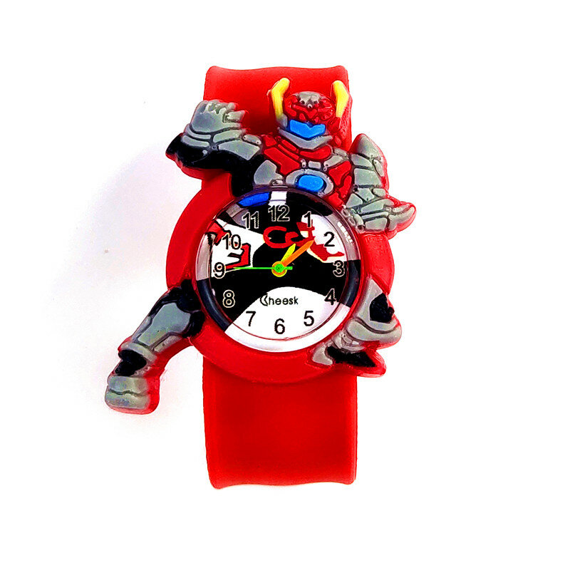 Детские часы 3D Armor Hero для мальчиков, Силиконовые кварцевые часы Slap Watch для детей, мультяшный робот, подарок на день ребенка, часы для девочек