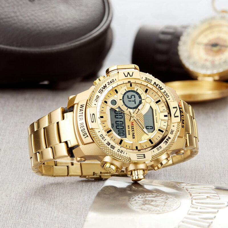 MIZUMS นาฬิกาข้อมือสำหรับผู้ชายควอตซ์ดิจิตอลนาฬิกาข้อมือนาฬิกากันน้ำผู้ชายทหารกีฬานาฬิกา Chronograph นาฬิกาข้อมือชาย