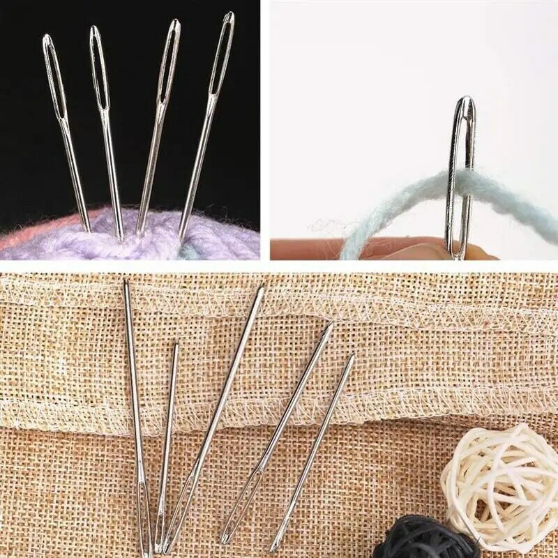 Agujas de coser de ojo grande, aguja de punto de cruz, hilo de bordado de cuero hecho a mano, accesorios de costura, 9 piezas