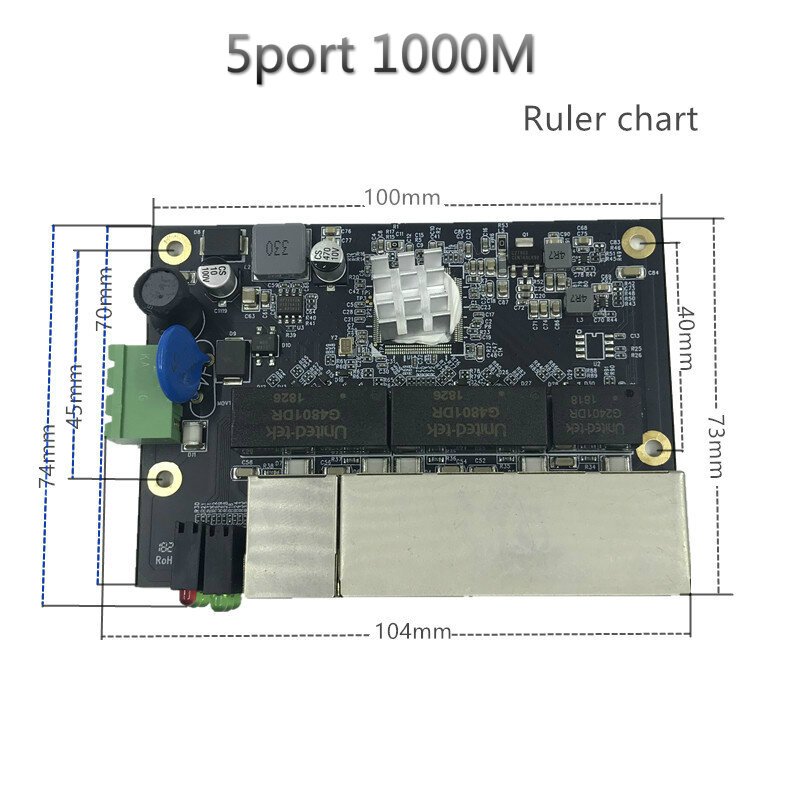 Módulo de interruptor Ethernet Industrial, placa PCBA de 5 puertos no gestionada de 100/1000mbps, OEM, autodetección