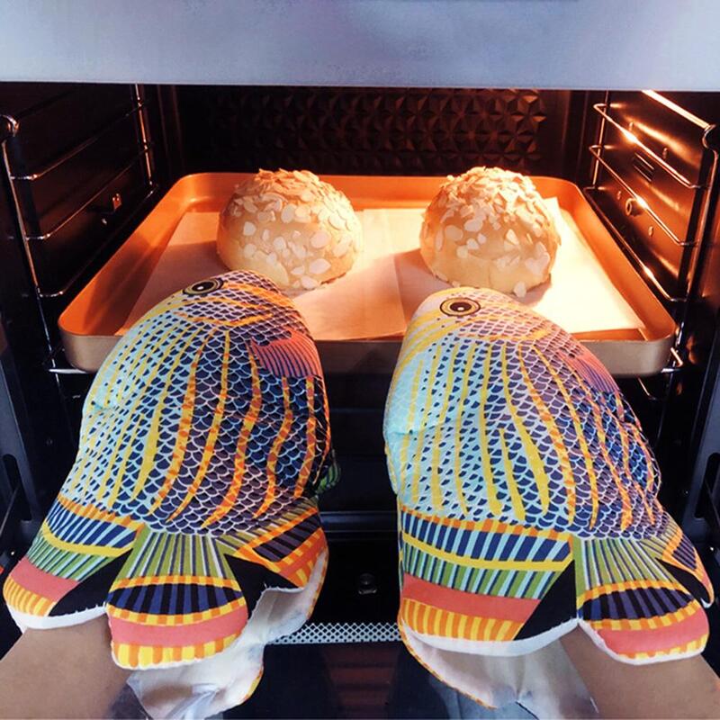 1 шт. цветные противоскользящие кухонные перчатки в форме рыбы, рукавицы для выпечки