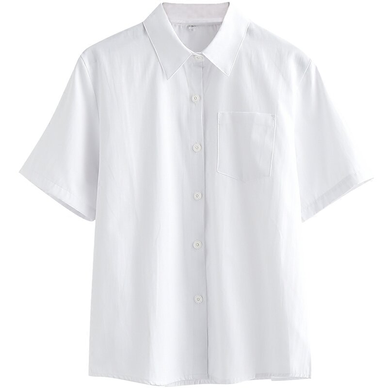 Aluna japonesa do ensino médio de manga curta camisa, Sólidos camisas uniformes brancas, gola quadrada, opacidade
