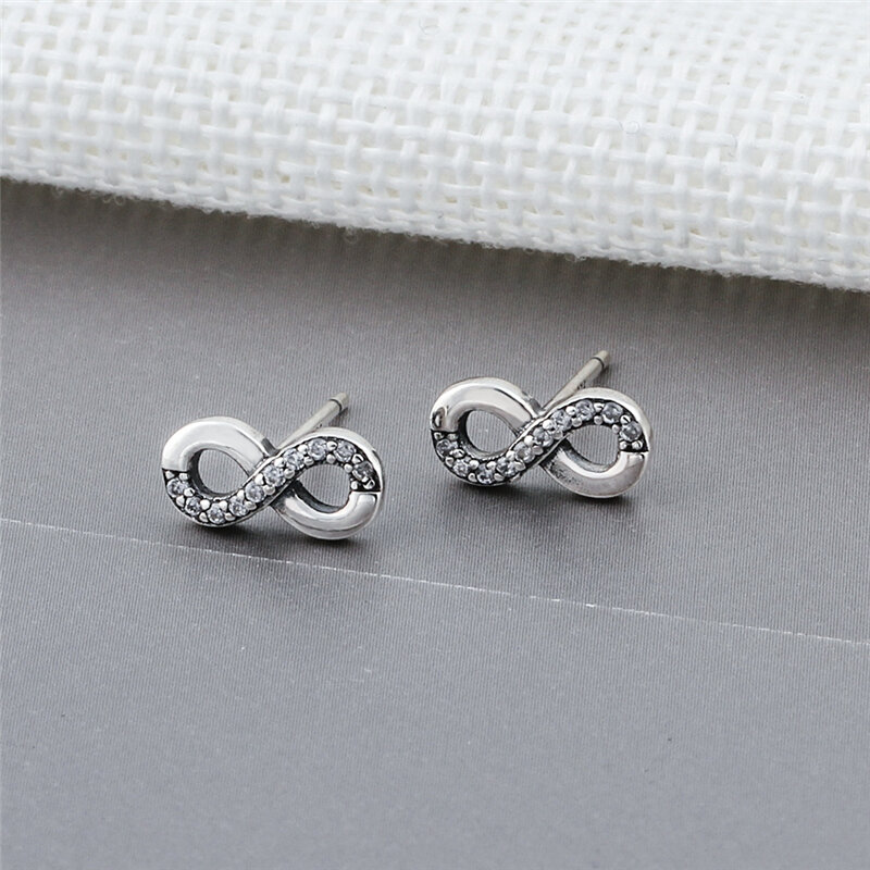 XINSOM Genuine 925 Sterling Silver Stud Earrings For Women Luxury Zircon Lucky Number 8 Earrings Party Wedding Jewelry 20MARE5