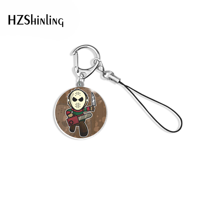Halloween Horror mörder Cartoon Muster Shrinky Dinks Schlüsselring Acryl Keychain Handy Straps Harz Epoxy Zubehör
