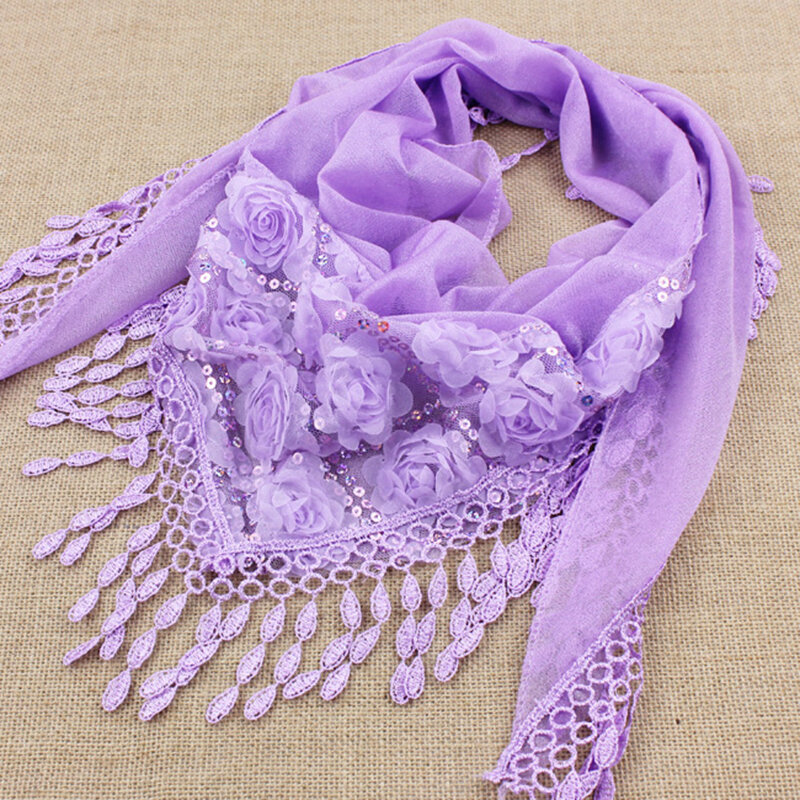 Chales y bufandas con borlas para mujer, bufanda con colgante triangular de encaje de flores de seda, moda de otoño, 1 unidad