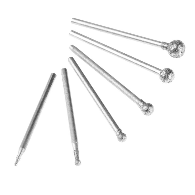 6 x 2.35mm Shank Diamond Spherical Head Mounted Points Grinding Bit for Ceramic Glass Stone Grinding Dremel Rotary Tools