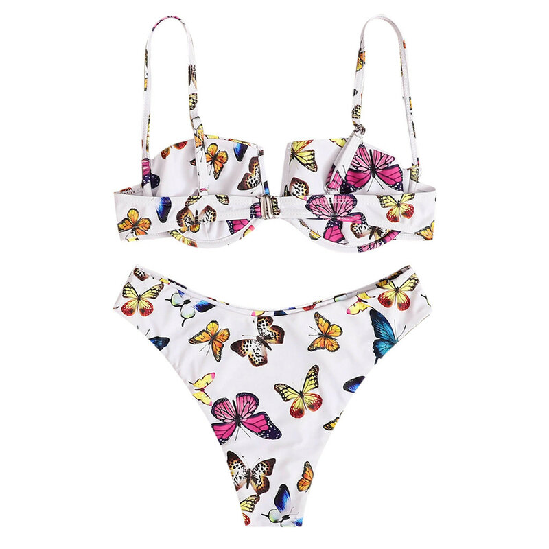Conjunto de biquíni feminino com estampa de borboleta, cintura alta, duas peças, roupa de praia, sexy, 2020