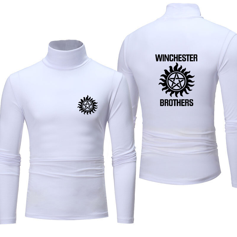 Winchester logo Solid color lining Casual sports mens top long-sleeved new Mens t-shirt high quality cotton high-neck pullover