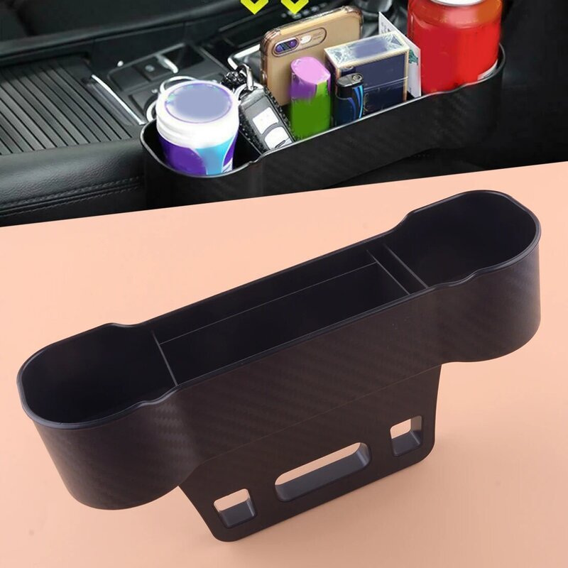Almacenamiento de hendidura para Interior de coche, soporte de caja Organizador de bolsillo de fibra de carbono, izquierda y derecha, negro, ABS, para espacio de asiento, Universal
