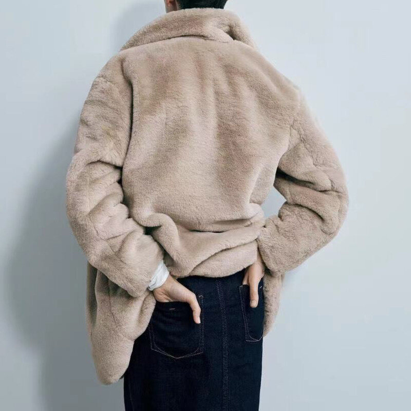 Abrigo de lana de cordero para mujer, con cuello vuelto abrigo grueso y cálido, chaqueta de piel sintética, Parka holgada de manga larga, ropa elegante de moda para invierno 2022