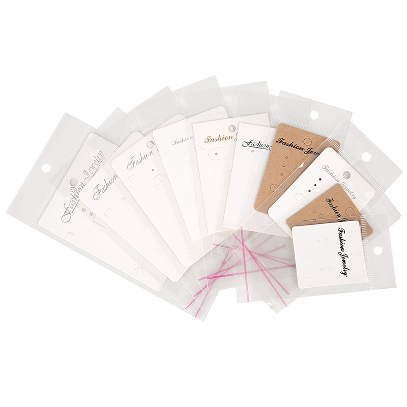 Soporte de tarjetas para pendientes con bolsas autosellantes, embalaje de collar de papel, tarjetas de exhibición, etiqueta para fabricación de embalaje de joyería Diy, 50 unidades por lote
