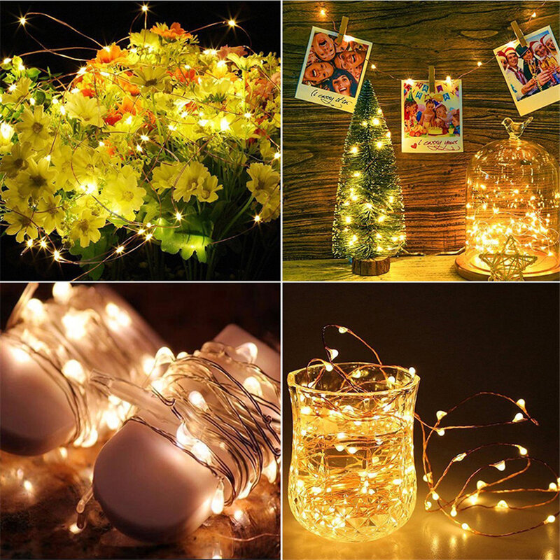 Mini guirlande lumineuse Led cr2032, fil de cuivre, batterie, féerique, cadeau de saint-valentin, décoration pour noël, mariage