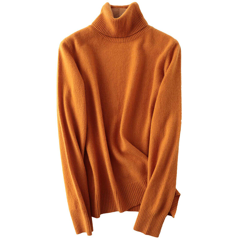 Jersey de punto de cuello alto para mujer, jersey de lana pura de Merino, cálido y suave, Tops y2k, otoño e invierno, 100%