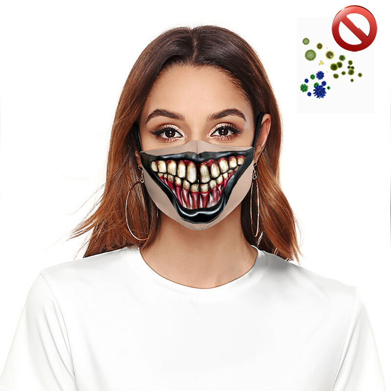 Breathable mouth Masks Printing Funny Pattem Reusable Activated Carbon 2PCS Filter Paper Mask Face Maske Cotton Mascarillas