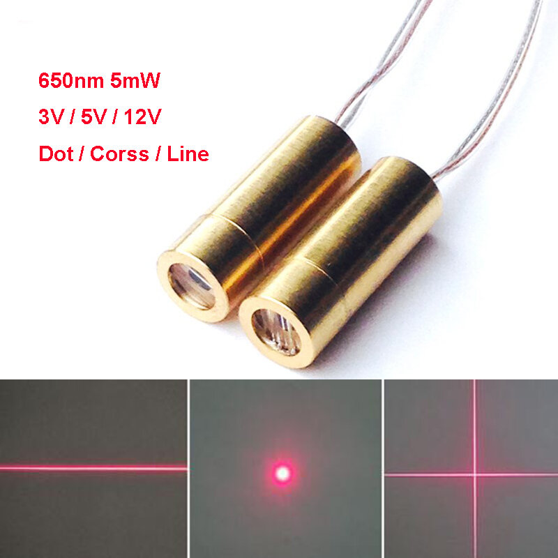 Módulo láser de grado Industrial, cabezal láser rojo, línea cruzada de puntos, 650nm, 5mW, 3V, 5V, 12V
