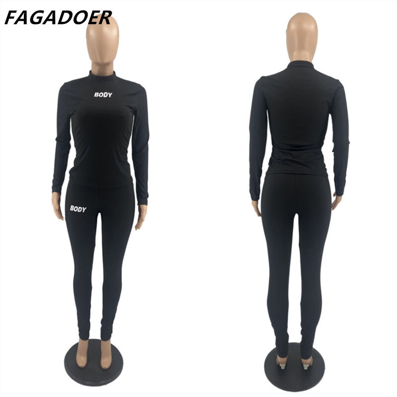 FAGADOER-conjunto deportivo de dos piezas con estampado de letras Booy para mujer, Top corto elástico y Leggings, chándales informales de otoño e invierno