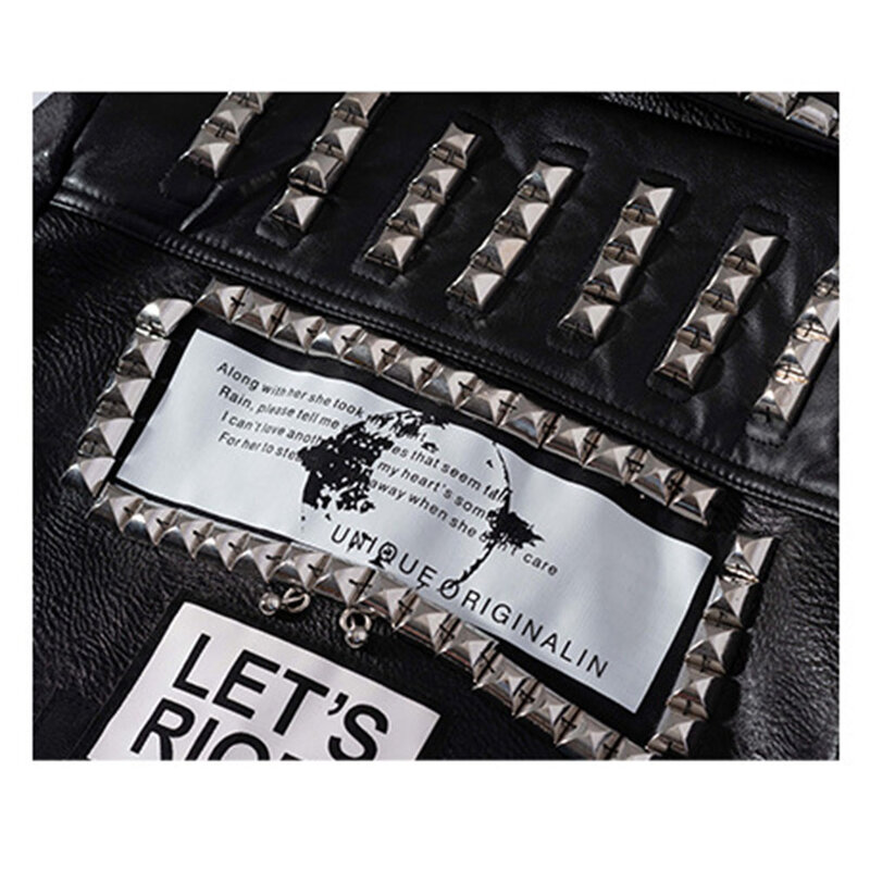 Autunno inverno New Rivet Women Graffiti Jacket PUNK Print Letter Slim moto Chain Coat PU Faux Leather Studs Outwear corto